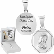 Dewocjonalia - Srebrny 925 medalik Matka Boska z Dzieciątkiem Grawer Chrzest Komunia - miniaturka - grafika 1