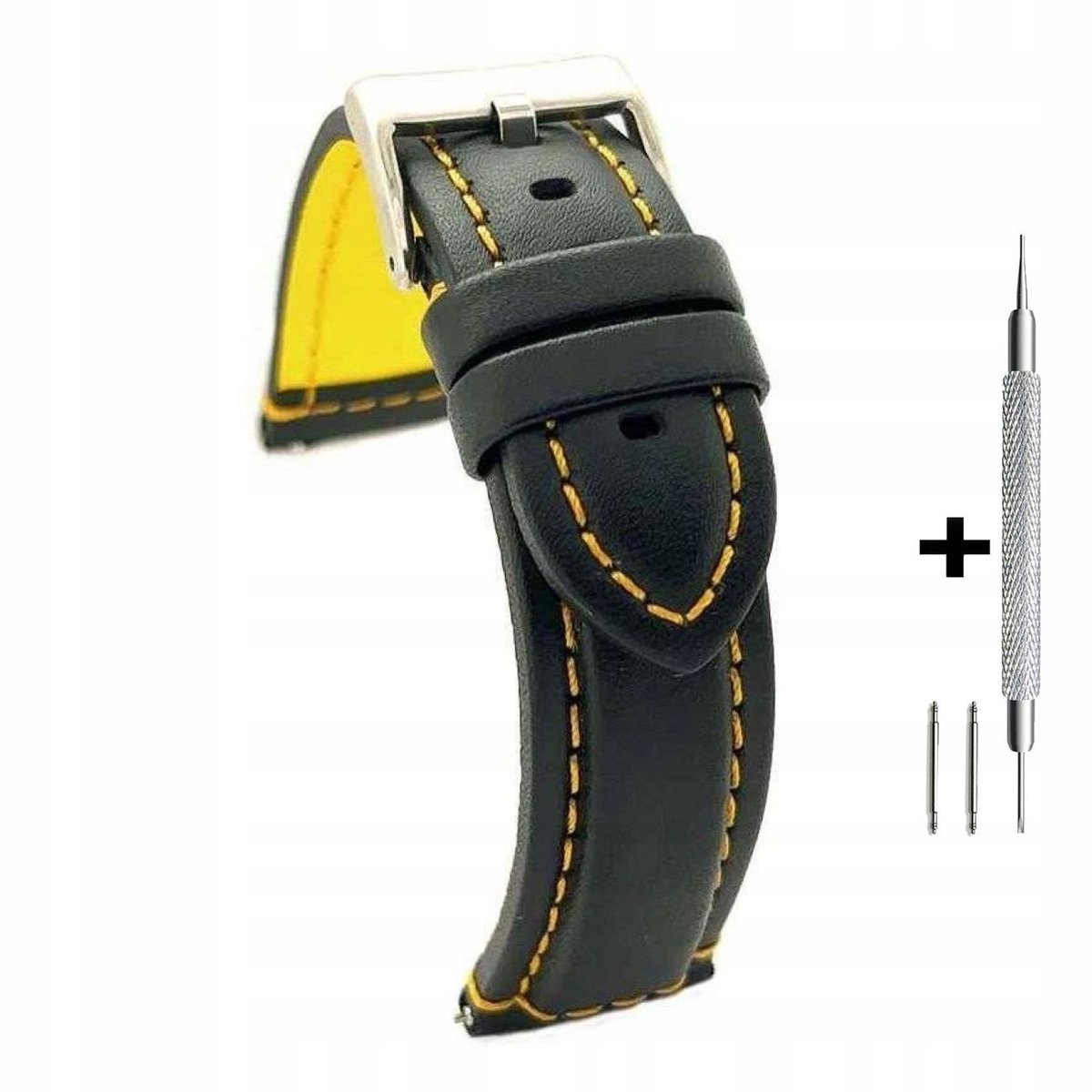 Czarny pasek 24 mm skórzany DILOY 393.24.55 + dwa teleskopy i narzędzie