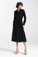 Sukienki - Sukienka lniana, zapinana na napy - czarny - S241 (kolor czarny, rozmiar 42) - miniaturka - grafika 1