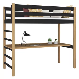 Drewniane łóżko na antresoli z biurkiem N01 czarno dębowy 90x200 - Łóżka - miniaturka - grafika 1