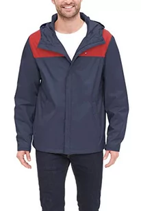Tommy Hilfiger Męska wodoodporna oddychająca kurtka z kapturem płaszcz przeciwdeszczowy, Granatowy (Navy)/czerwony, S - Płaszcze damskie - miniaturka - grafika 1