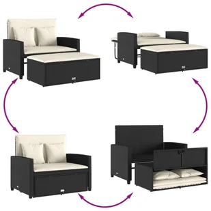 Sofa ogrodowa z poduszkami, 2-osobowa, czarna, polirattan Lumarko! - Sofy ogrodowe - miniaturka - grafika 6