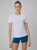 Koszulki sportowe damskie - 4F Koszulka treningowa regular szybkoschnąca damska - biała XXL - miniaturka - grafika 1
