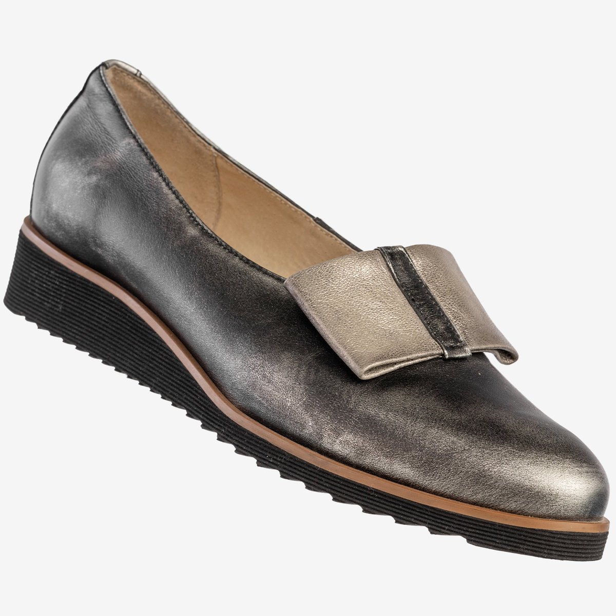 Półbuty Damskie Skórzane Buty Eleganckie Czarne Srebrzyste Piko 1612 Czarny 39