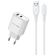 Ładowarki do telefonów - AWEI ład. siec. PD81L-EU 22.5W + kabel USB + Lightning biała/white GaN - miniaturka - grafika 1