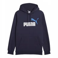 Bluzy męskie - PUMA BLUZA MĘSKA Z KAPTUREM ESS+2 COL BIG LOGO HOODIE GRANATOWA r.M - miniaturka - grafika 1