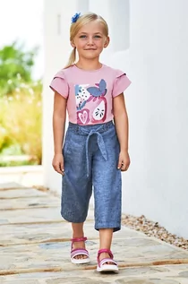 Spodnie i spodenki dla dziewczynek - Mayoral spodnie lniane dziecięce kolor niebieski gładkie - grafika 1
