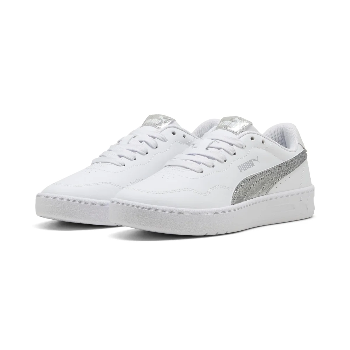 PUMA Damskie trampki Court Lally Metallic Whisper, biało-srebrne, 38 EU, Puma White Puma Silver, 39 EU