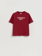Koszulki i topy damskie - Reserved - T-shirt ze świątecznym motywem - bordowy - miniaturka - grafika 1