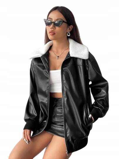 SHEIN KURTKA DAMSKA CZARNA NA ZAMEK CASUAL 36 ŁWD