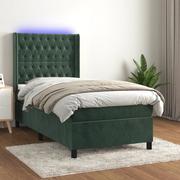 Łóżka - Łóżko kontynentalne z materacem i LED zielony aksamit 90x200 cm Lumarko! - miniaturka - grafika 1