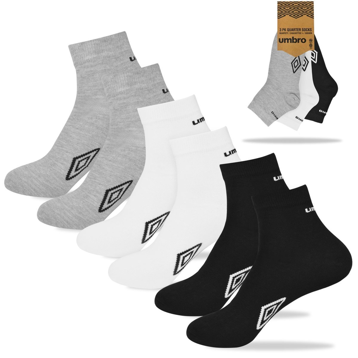 UMBRO Skarpety Quarter Zakostki 3 pary Rozmiar 39/42