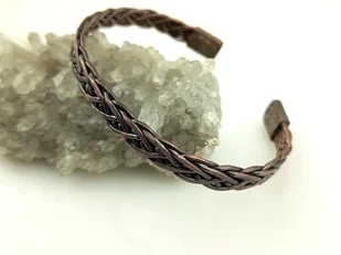 Ręcznie wyplatana męska bransoleta z drutu miedzianego, obwód 18.5 cm, regulowany, waga 16 gram, znak Byka i Strzelca, rękodzieło - Bransolety męskie - miniaturka - grafika 1