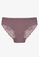 Majtki damskie - Ciemnofioletowe Prążkowane Majtki Figi z Bawełny Zdobione Koronką Erwelia - miniaturka - grafika 1