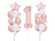 Baby shower i roczek - Zestaw balonów na roczek różowe złoto - 19 szt. - miniaturka - grafika 1