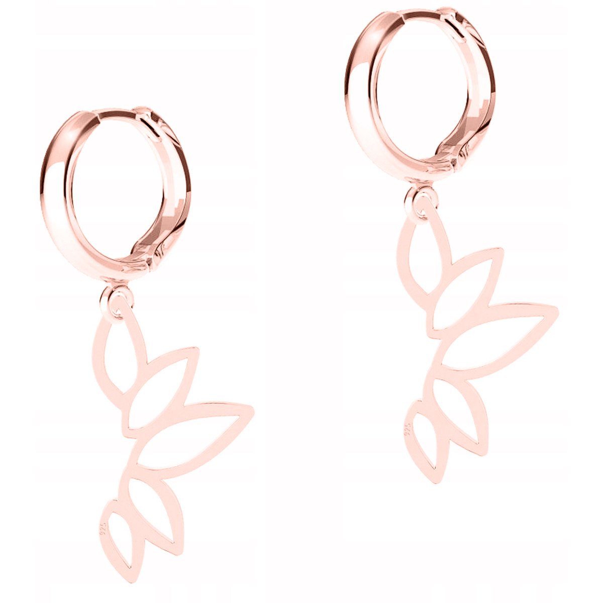 Kolczyki Pozłacane Ażurowy Liść Lotos Leaf Liście Listki Lotosu SREBRO 925