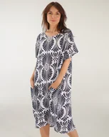 Sukienki - DWUKOLOROWA SUKIENKA Z BAWEŁNY 272-3118B BIA-BL - Unisono - miniaturka - grafika 1