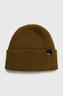 Jack Wolfskin czapka wełniana kolor zielony z cienkiej dzianiny - Czapki damskie - miniaturka - grafika 1