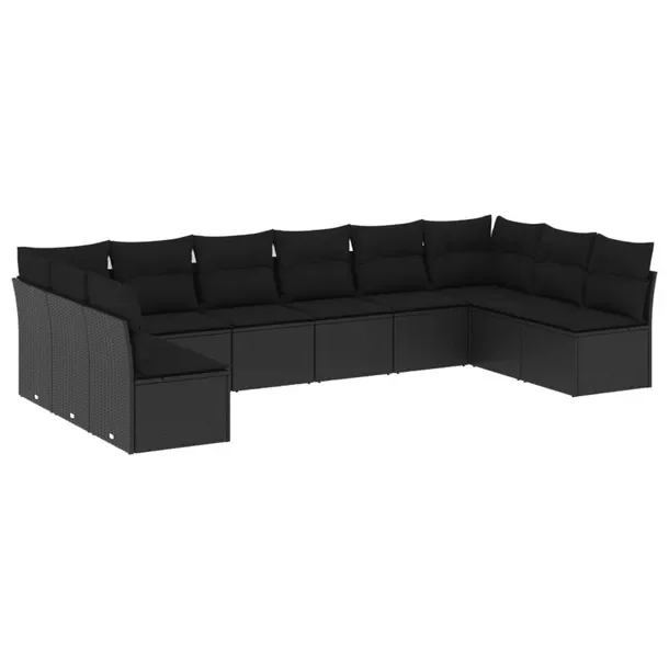 Zestaw mebli ogrodowych rattan PE 8+2 czarne, 55x62x69cm, poduszki, moduło