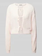 Swetry damskie - Kurtka z dzianiny z wiązaniem - miniaturka - grafika 1