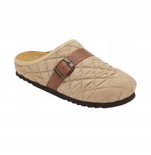 Scholl Beżowe Kapcie Damskie z Klamrą i Pikowaniem 37 Tla