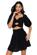 Bluzki damskie - Trendyol Damska bluzka damska, jednokolorowa, tkana bluzka, koszulka dwuczęściowy, Czarny, 8 - miniaturka - grafika 1