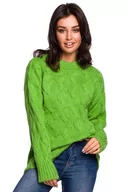 Swetry damskie - Zielony Ciepły Sweter z Półgolfem w Warkocze - miniaturka - grafika 1