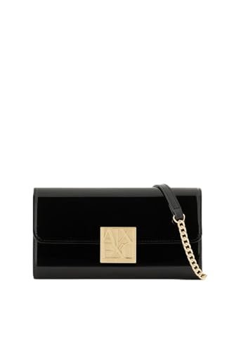Armani Exchange Women's Amy, Gold Logo Plate Wallet on-Chain, Black