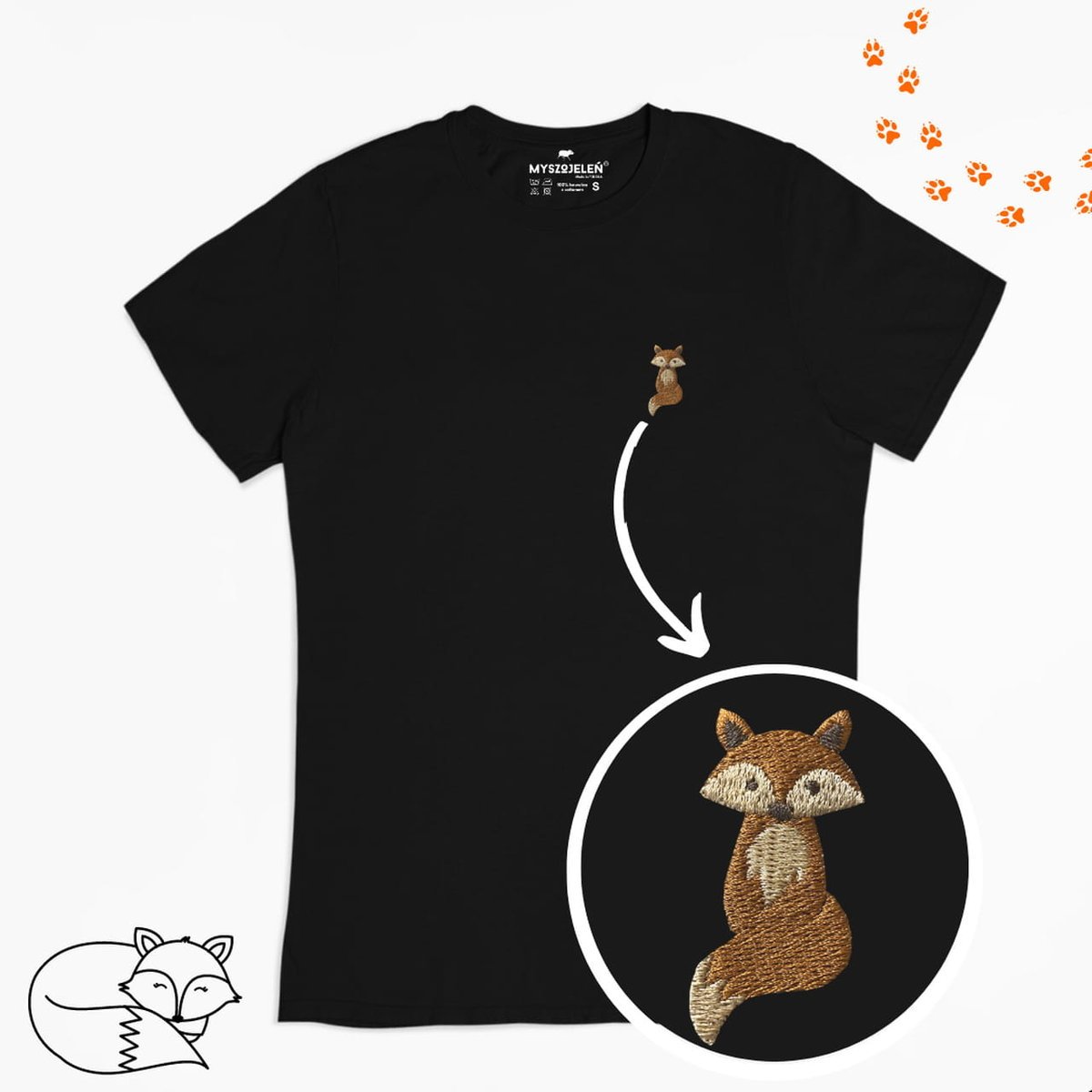 Haftowany T-shirt - LIS - czarny 3XL