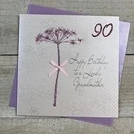 Kartki okolicznościowe i zaproszenia - White cotton cards BD 46-228,60 Dandelion cm,"Happy Birthday to a Lovely 228,60 cm babcia na 90. urodziny, ręcznie wykonana, biała - miniaturka - grafika 1