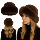 Czapki damskie - Ciepła czapka futrzana futerkowa damska elegancka modna brązowa jesień/zima - miniaturka - grafika 1