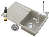 Zlewozmywaki - Granitan Zlew Granitowy 1Komora Ociekacz Syfon Beż Lemon - miniaturka - grafika 1