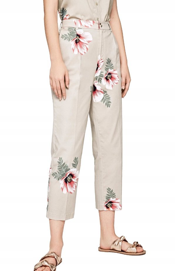 Pepe Jeans Spodnie Damsksie Beżowe W Kwiaty 26 P9Z