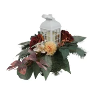 Sztuczne kwiaty - Stroik dekorowany z latarnią LED róże, czosnek, lilie - miniaturka - grafika 1