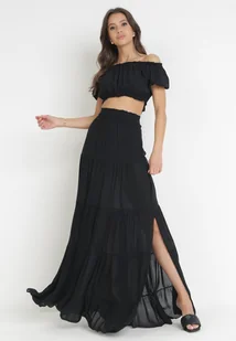 Czarny 2-częściowy Komplet z Wiskozy z Hiszpańskim Topem i Spódnicą Kinzley - Komplety damskie - miniaturka - grafika 1