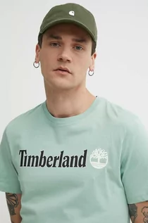Koszulki męskie - Timberland t-shirt bawełniany męski kolor zielony z nadrukiem TB0A5UPQEW01 - grafika 1