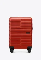 Walizki - Walizka kabinowa z polikarbonu w poziome pasy czerwona - miniaturka - grafika 1