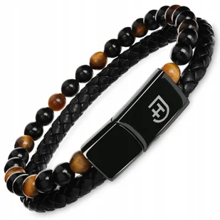 Męska bransoletka skórzana Kamienie Koraliki Magnetyczne zapięcie Czarna - Bransolety męskie - miniaturka - grafika 1
