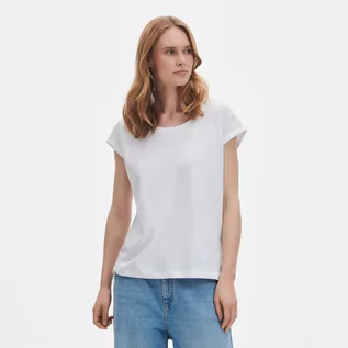 Koszulki i topy damskie - Reserved T-shirt z bawełny organicznej - Biały - grafika 1
