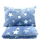Koce i narzuty dla dzieci - 155 x 200 Komplet Kocyk Poduszka Gwiazdy niebieskie świecące w ciemności - miniaturka - grafika 1