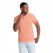 Koszulki męskie - Męska koszulka polo BASIC dzianina pique brzoskwiniowa OM-POBS-0100 V19 L - miniaturka - grafika 1