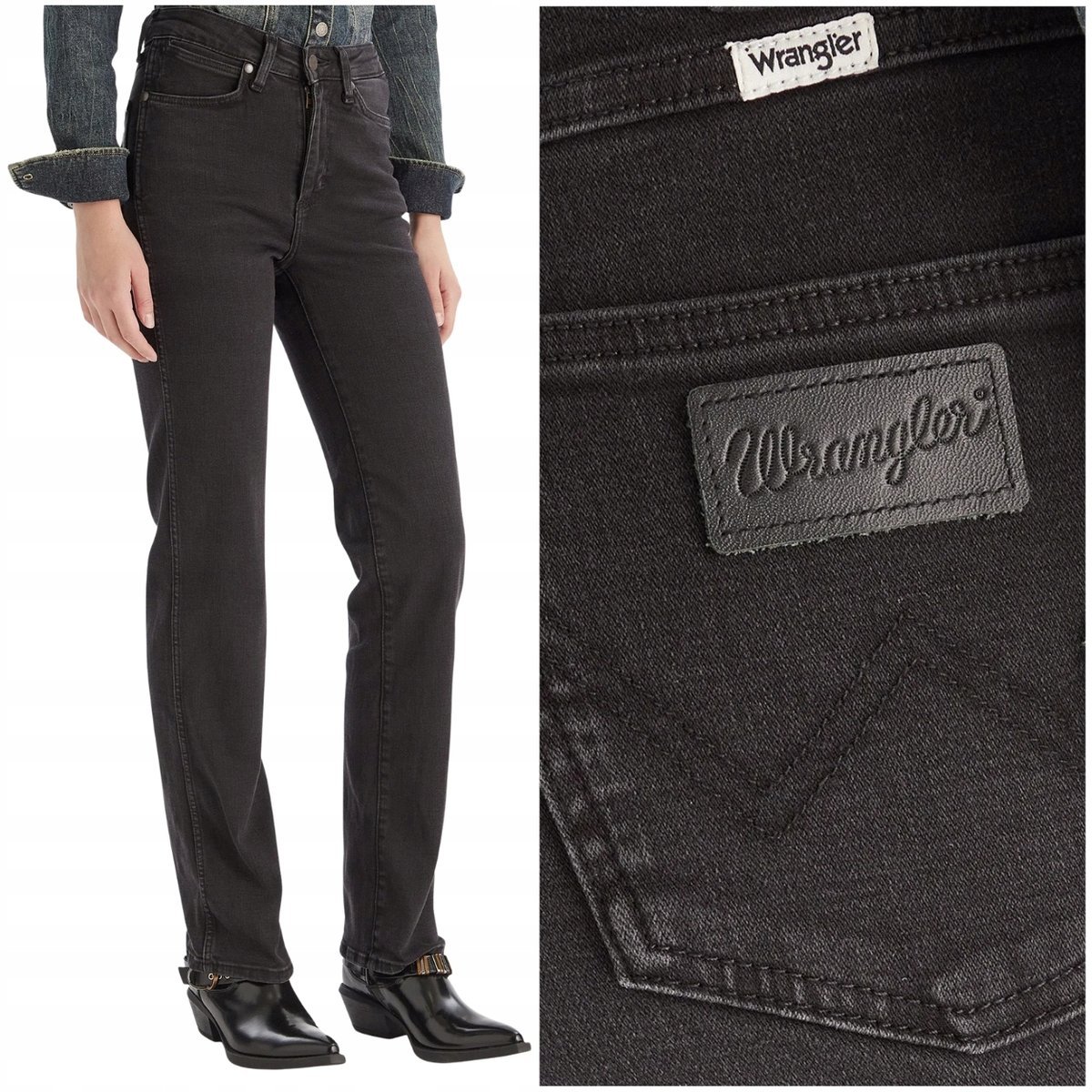 Wrangler Straight Nebula Black proste spodnie jeansowe damskie W28 L32