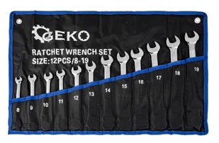KLUCZE PŁASKO OCZKOWE Z GRZECHOTKĄ ZESTAW 8-19mm 12EL Geko - Klucze i nasadki - miniaturka - grafika 2