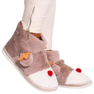 Kapcie damskie - Kapcie Damskie Wysokie Ciepłe Futerkowe Ocieplane z Futerkiem z Reniferem Brązowy 36-37 - miniaturka - grafika 1