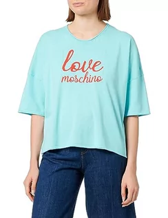 Koszulki i topy damskie - Love Moschino Damski top oversize, z krótkim rękawem, turkusowy, rozmiar 40, turkusowy, 40 - grafika 1
