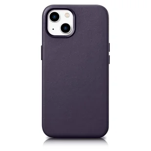 iCarer Case Leather pokrowiec etui z naturalnej skóry do iPhone 14 Plus ciemnofioletowy (kompatybilne z MagSafe) - Etui i futerały do telefonów - miniaturka - grafika 1