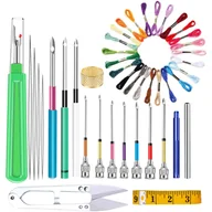 Pasmanteria - Zestaw do haftowania 44 el. Punch Needle igła tkacka muliny do haftowania igła do haftowania - miniaturka - grafika 1