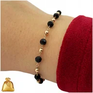 Bransoletki - BRANSOLETKA ZŁOTA DAMSKA KORALIKI CELBRYTKA / REGULOWANA STAL CHIRURGICZNA - miniaturka - grafika 1