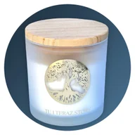 Świece - ŚWIECA SOJOWA PREMIUM DRZEWO SANDAŁOWE I BERGAMOTKA 360g  SATYNOWA ŚWIECZKA ZE ZŁOTYM LOGO / TU I TERAZ.STORE / - miniaturka - grafika 1