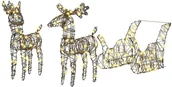 Ozdoby bożonarodzeniowe - vidaXL Renifer ciągnący sanie Ciepła biel 52.5 x 28 x 32.5 cm rattan - miniaturka - grafika 1